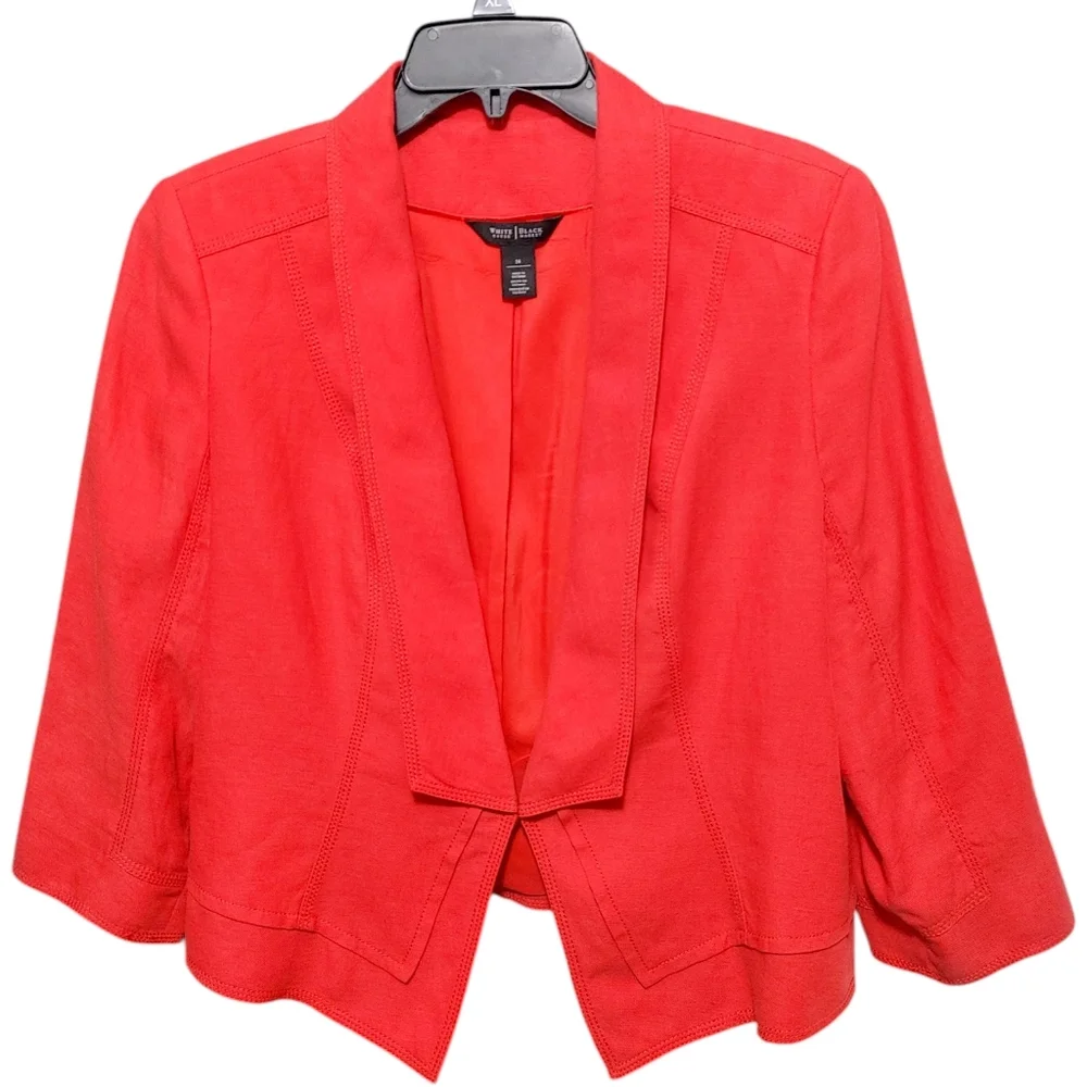 White House Black Market Coral Open Front 3/4 Sleeve Blazer Women's Size 14